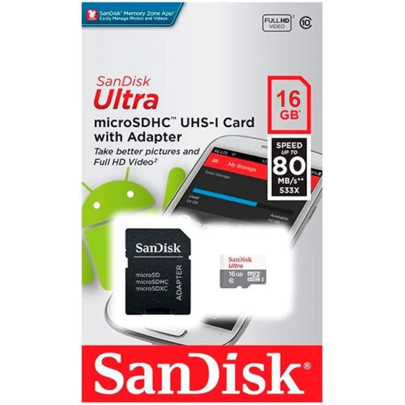 SANDISK - Memoria Flash microSDHC SanDisk Ultra A1 Class10 -16GB