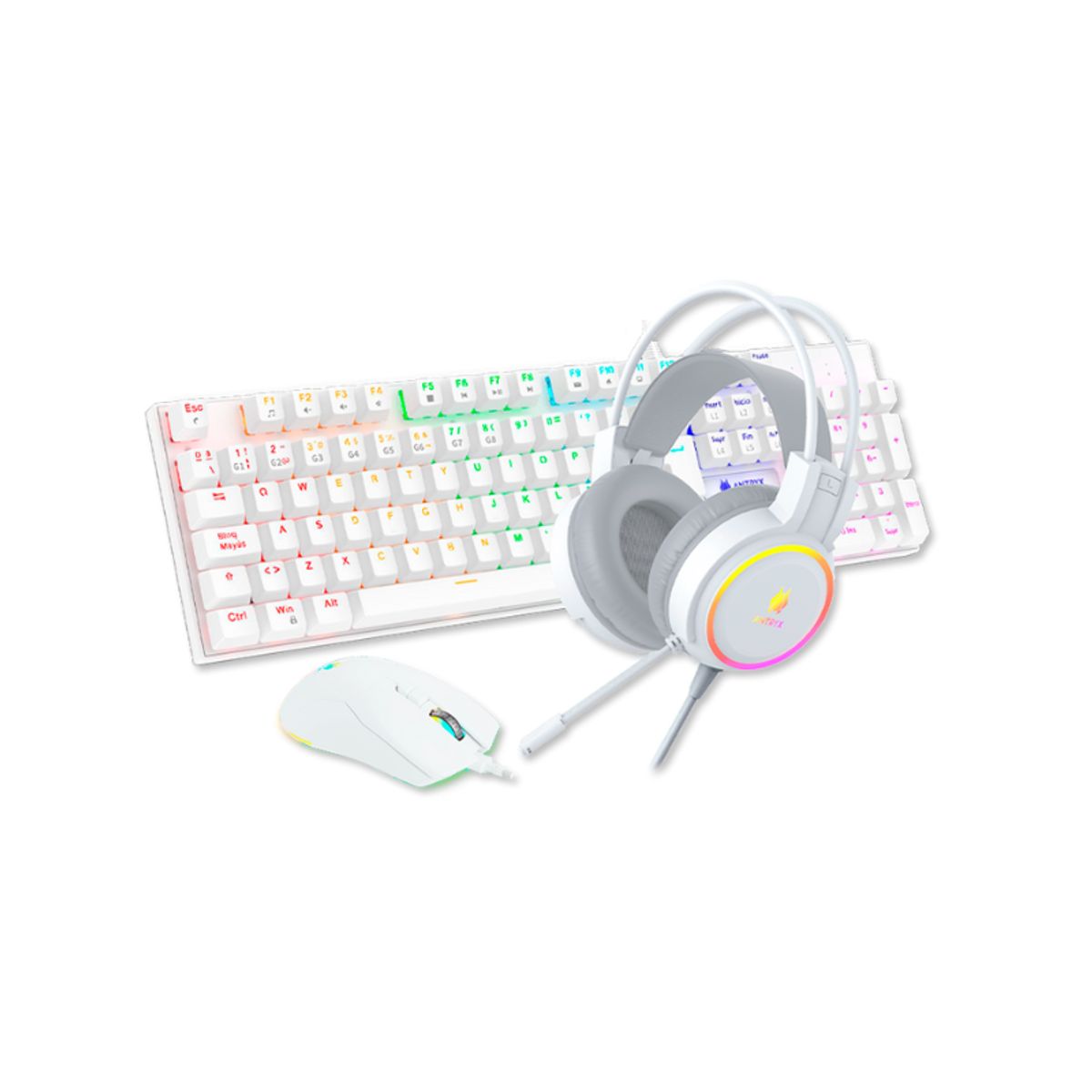 ANTRYX - Kit Gaming Antryx Audífono, Teclado y Mouse GC 3100 X3 White Blue Switch