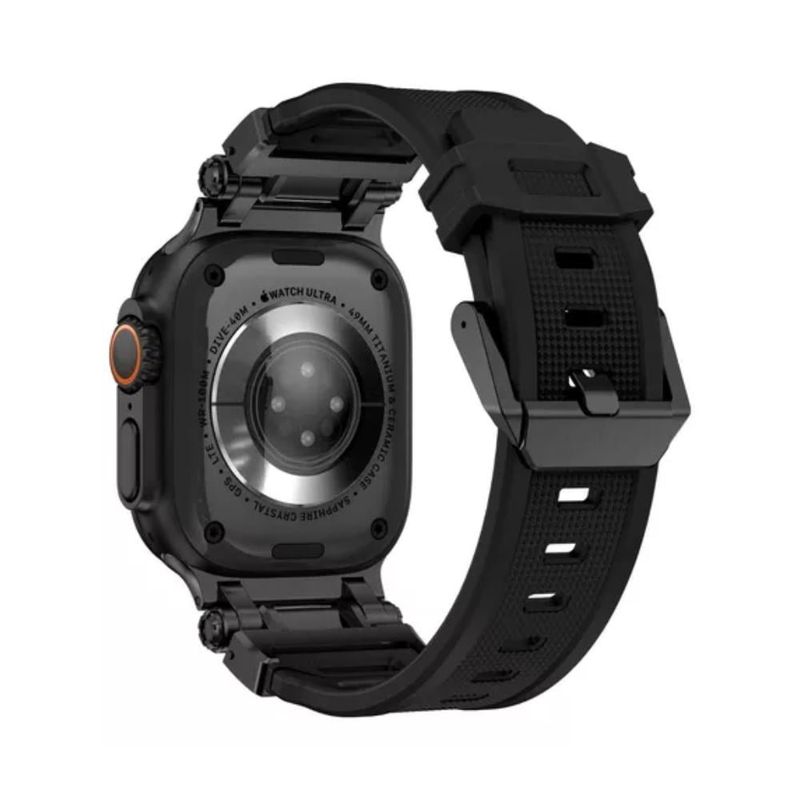 GENERICO - CORREA DE ACERO Y TPU PARA WATCH 44-45-46 y 49 mm RUGGED NEGRO