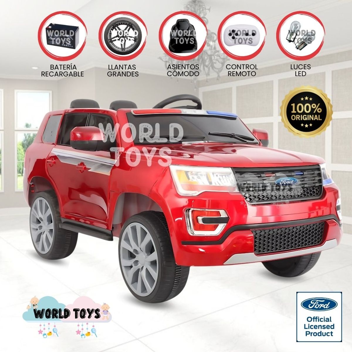 KING - Carro a Batería Para Niños «POLICE» Red