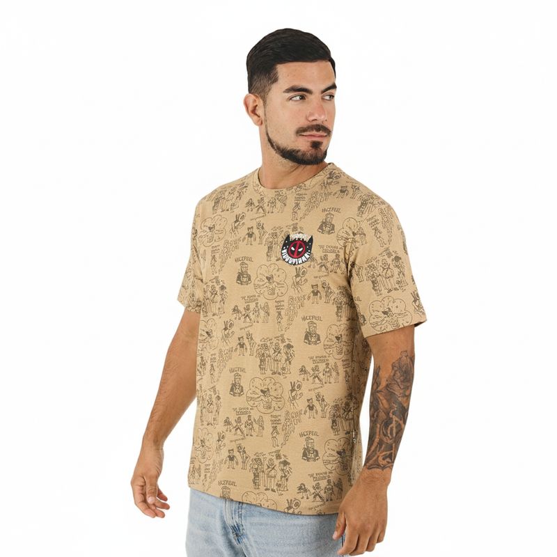 MARVEL - Polo Deadpool Beige Manga Corta Hombre Algodón