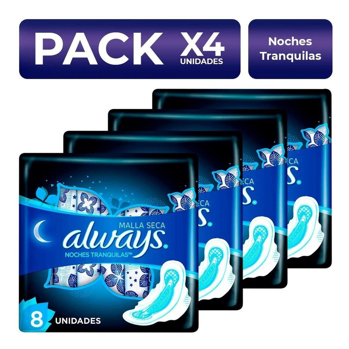 ALWAYS - PackX4 Toallas Always Noches Tranquilas Seca 8 unidades