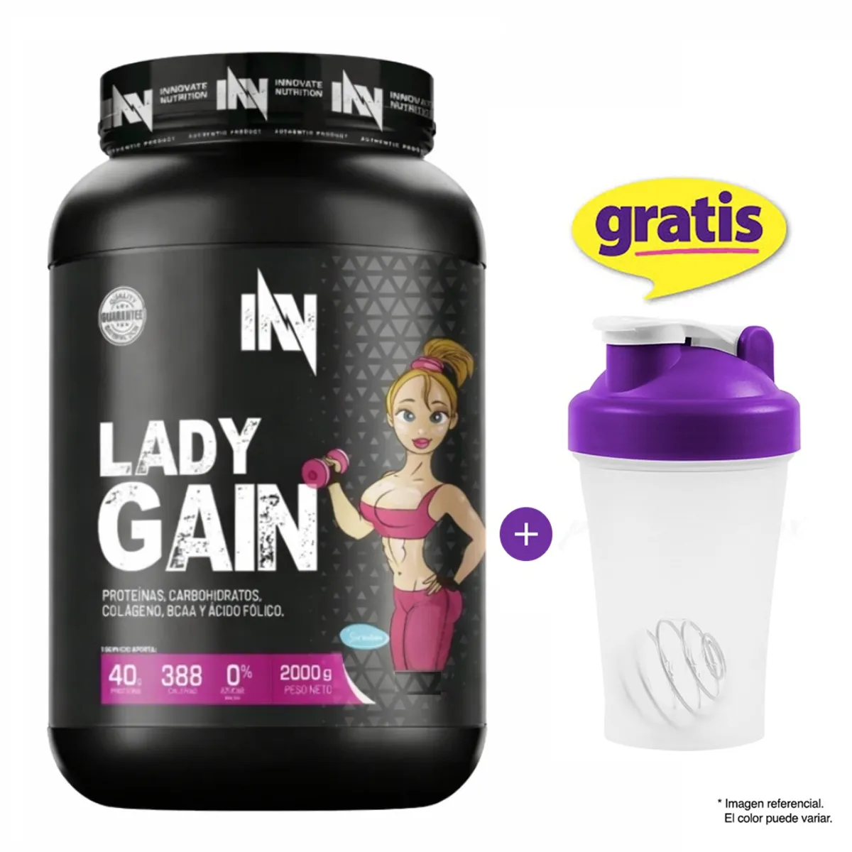 INN INNOVATE NUTRITION - Proteína Innovate Nutrition Lady Gain 2 kg Vainilla + Shaker