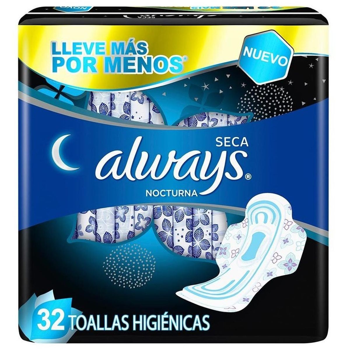 ALWAYS - Toallas Higiénicas Always Nocturna Seca con Alas 32 unidades