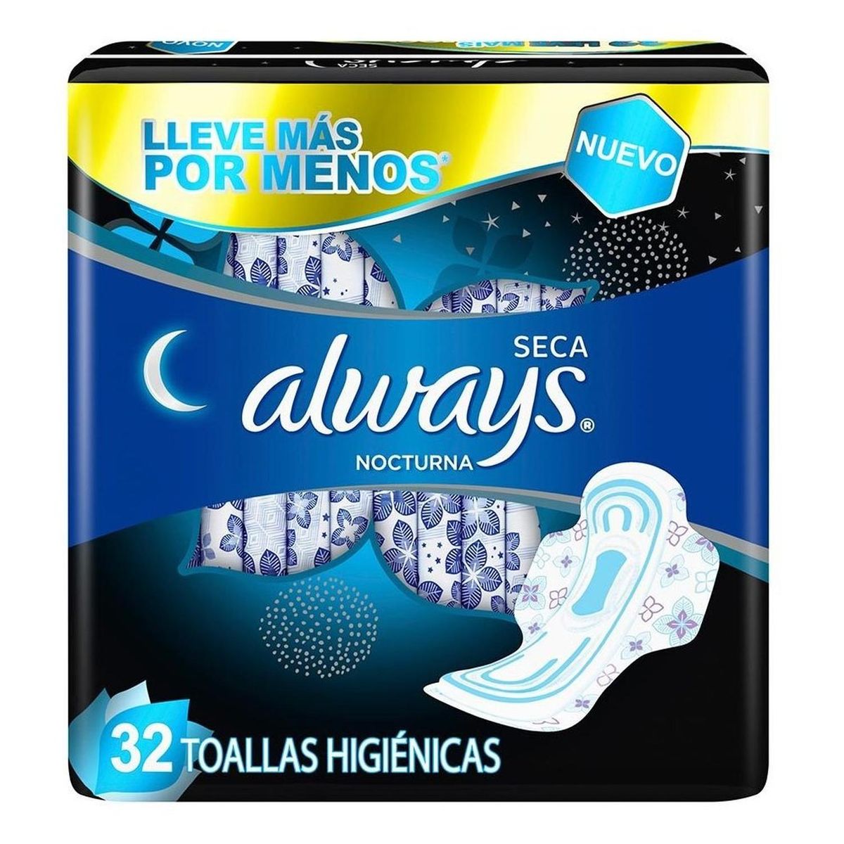 ALWAYS - Toallas Higiénicas Always Nocturna Seca con Alas 32 unidades