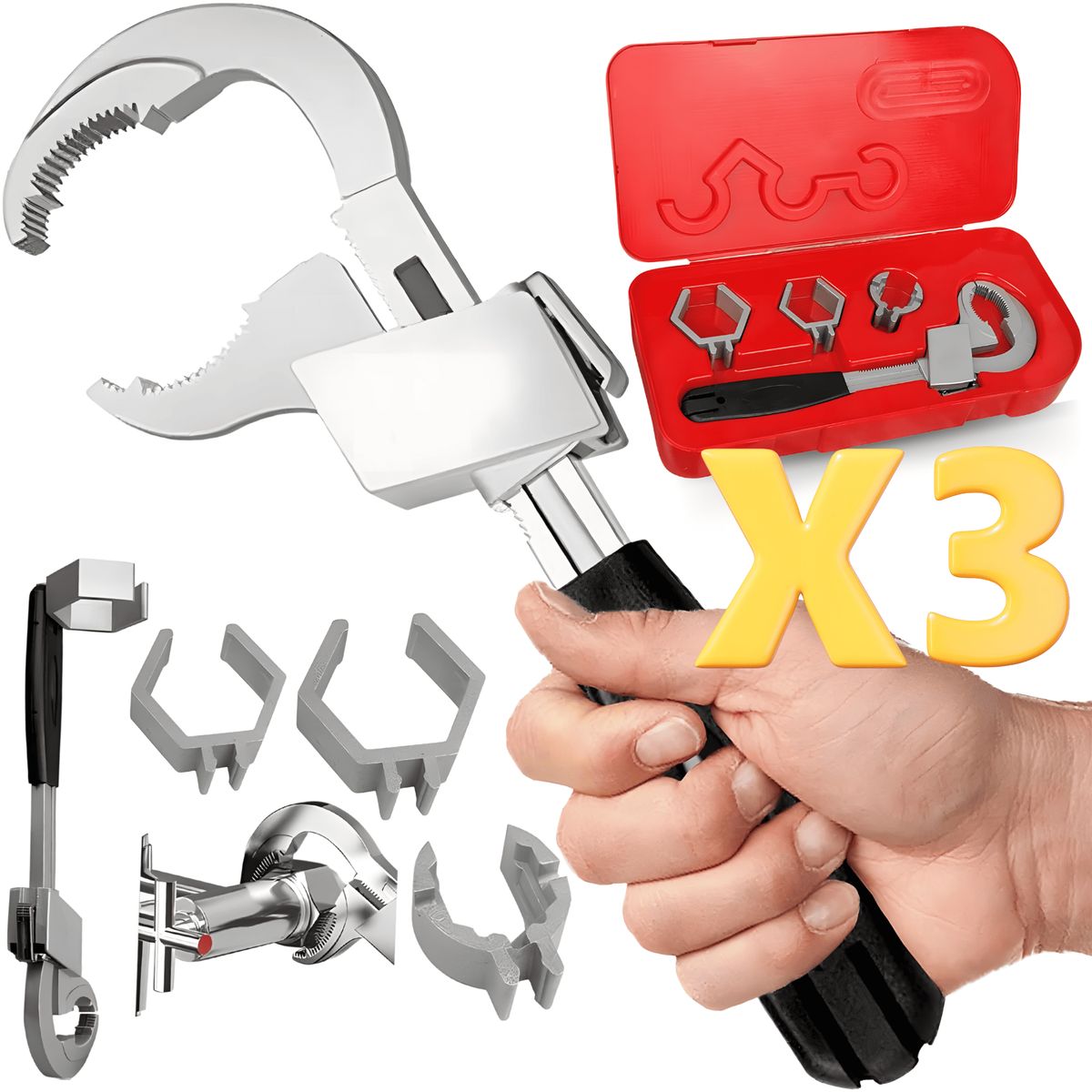 ROSH - Llave de Gasfitería Pack x3  Herramientas Infaltables en Casa