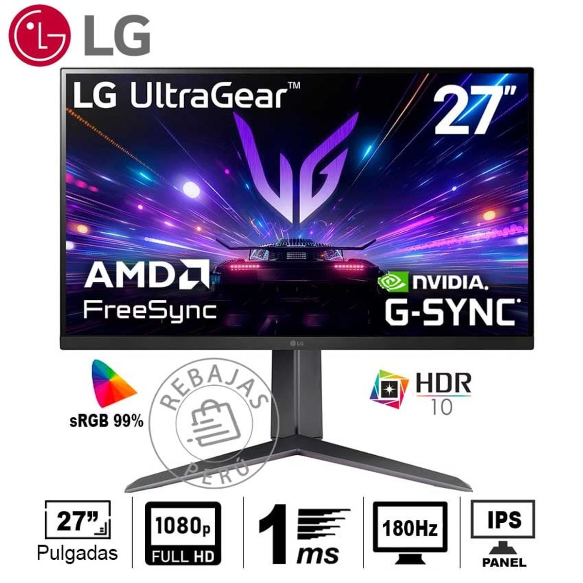 LG - Monitor LG 27 IPS 180Hz 1ms FHD G-Sync FreeSync - Gaming UltraGear