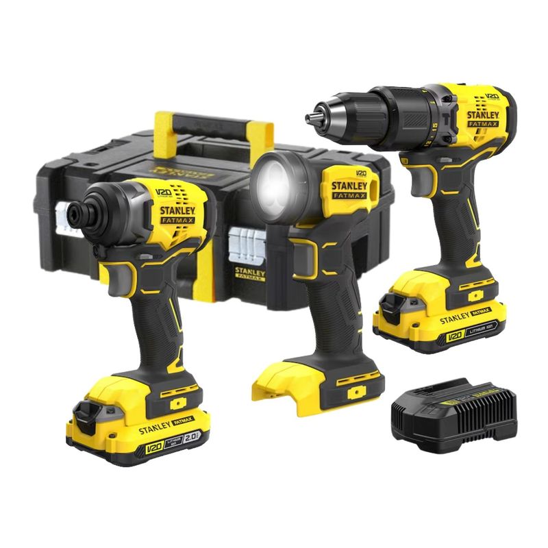 STANLEY - Combo taladro percutor + Atornillador d impacto + linterna 20V Stanley