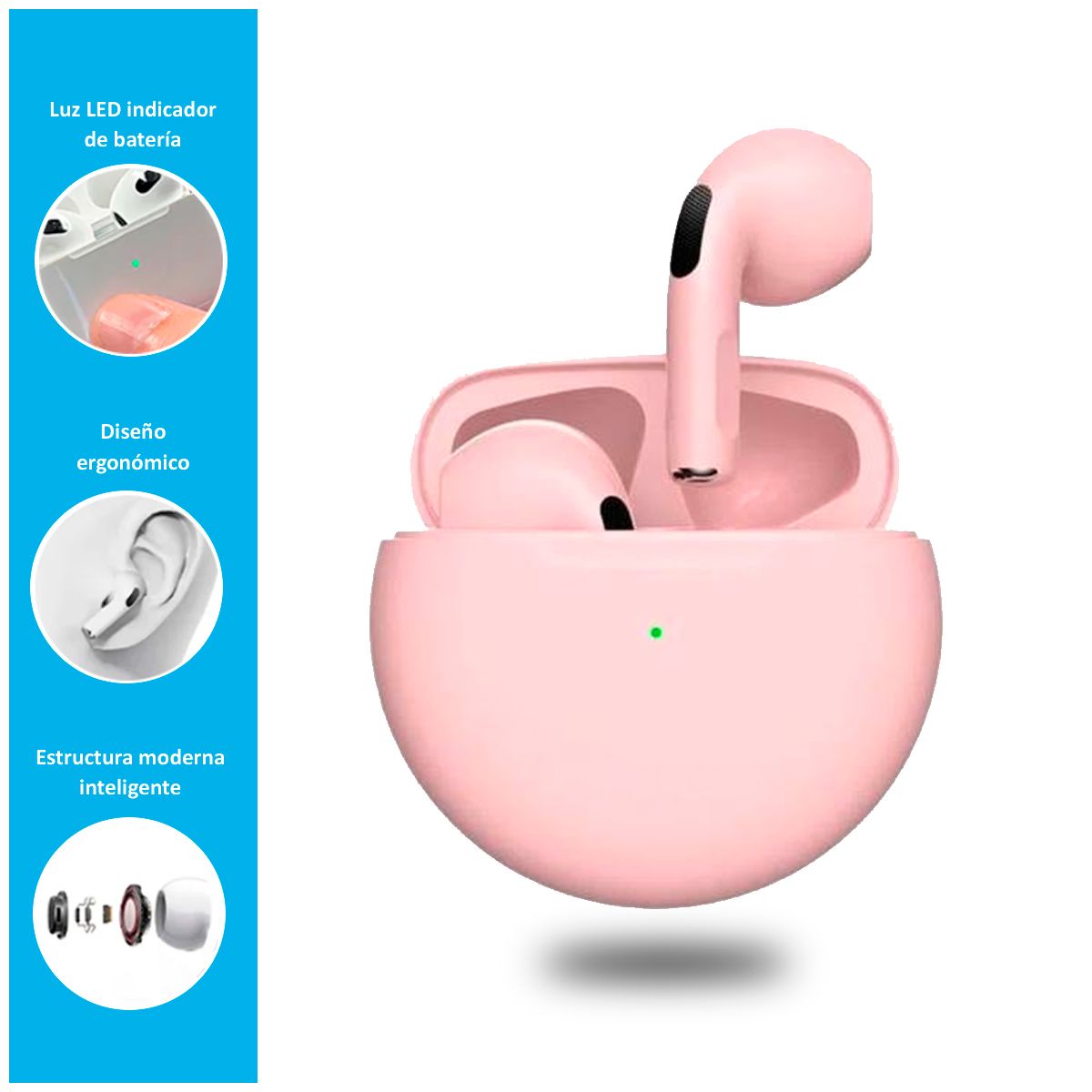 GENERICO - Audífonos inalámbricos Pro 6 con Bluetooth 5.1 Rosado