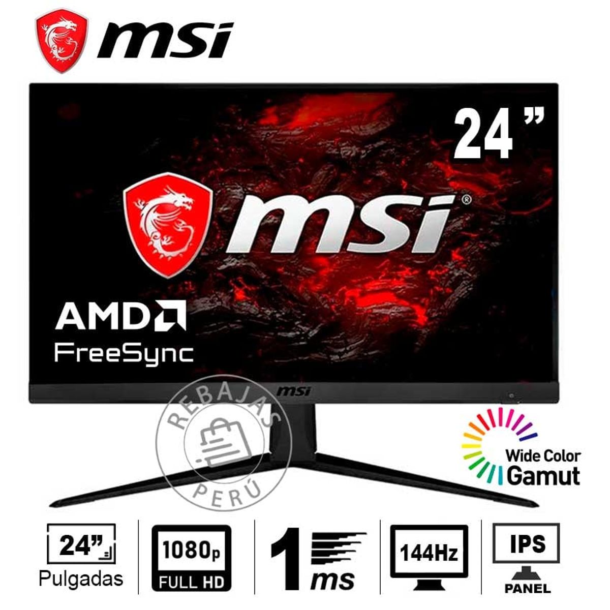 MSI - Monitor MSI Optix G241 24 IPS 144Hz 1ms FHD FreeSync Anti-Flicker