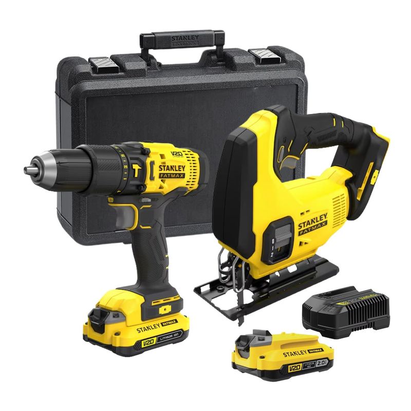 STANLEY - Taladro percutor + sierra caladora 20v + 2 baterias y cargador Stanley
