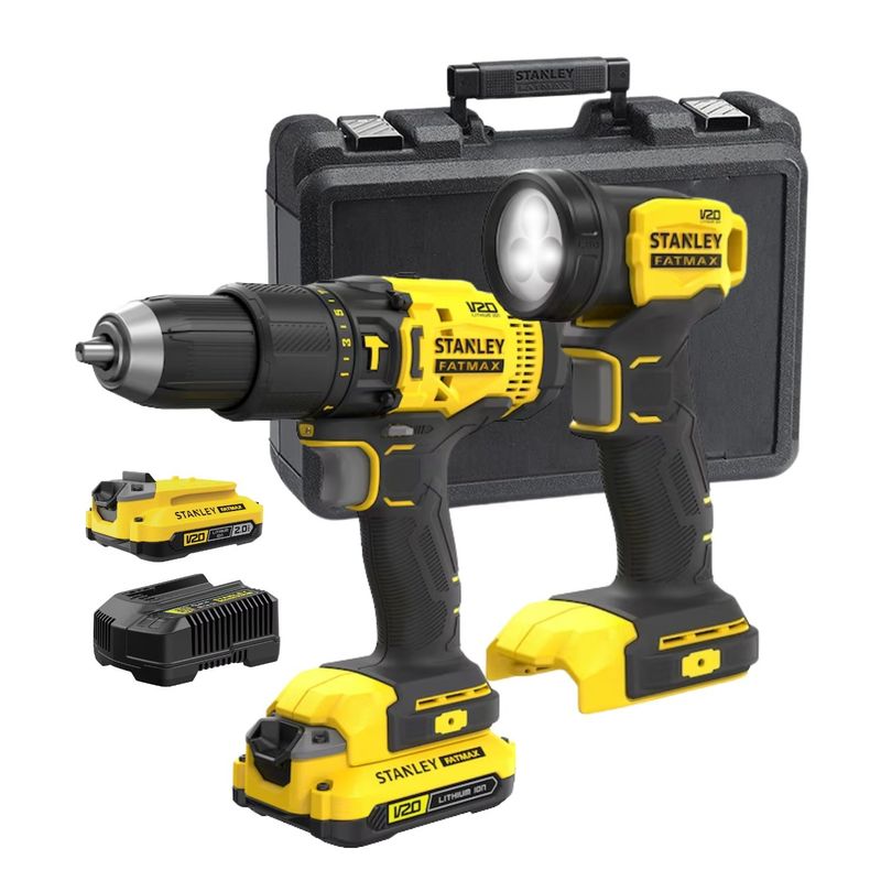 STANLEY - Taladro percutor 12 50nm + linterna 140lm +2 baterias, cargador Stanley