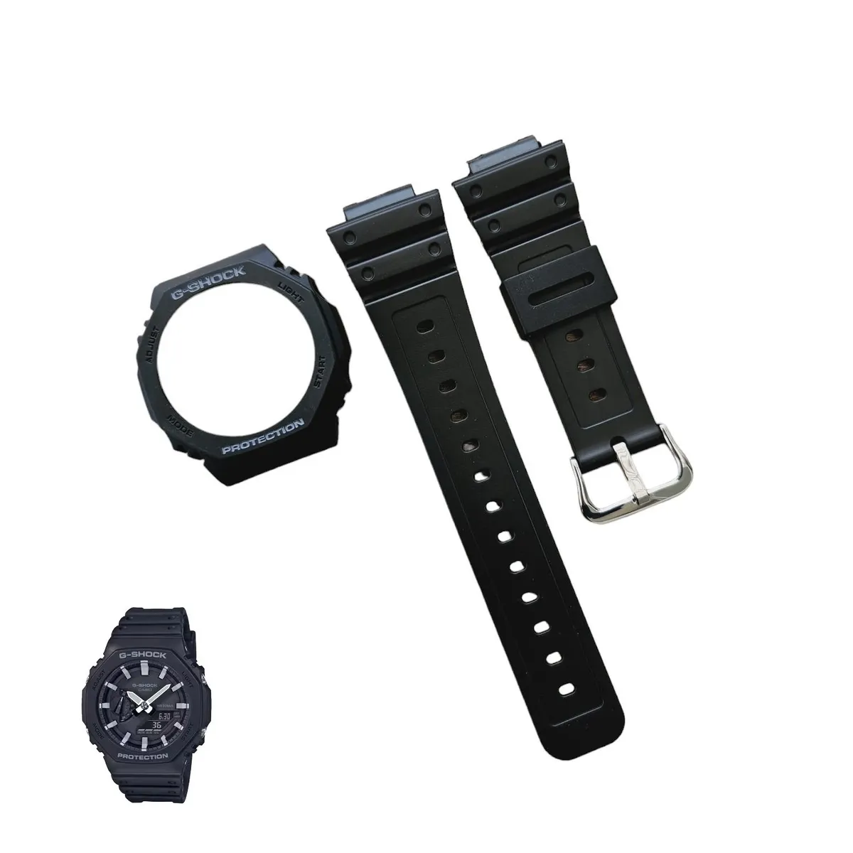 GENERICO - Correa Repuesto + Bisel para CASIO G-SHOCK GA-2100 - Negro