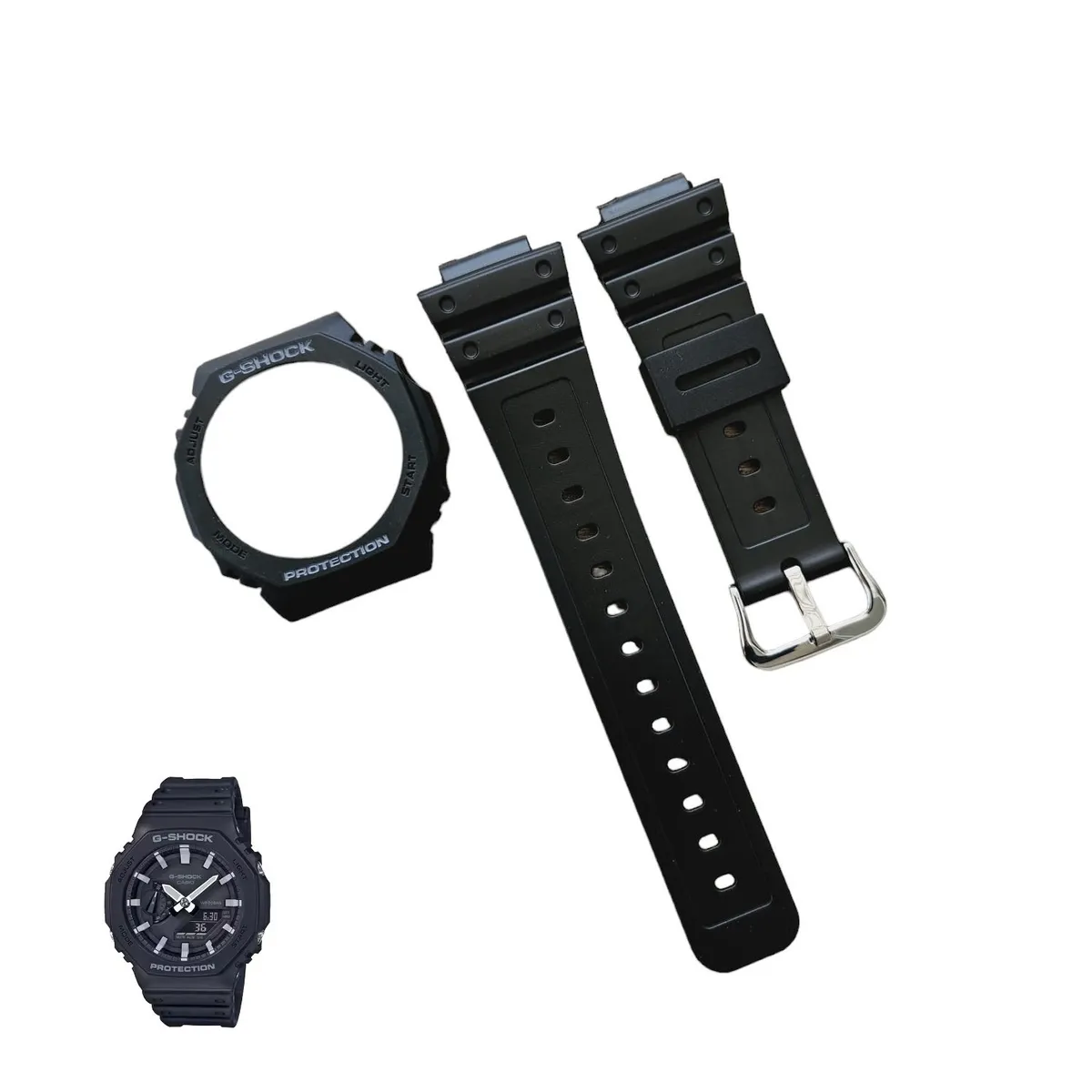 GENERICO - Correa Repuesto + Bisel para CASIO G-SHOCK GA-2100 - Negro