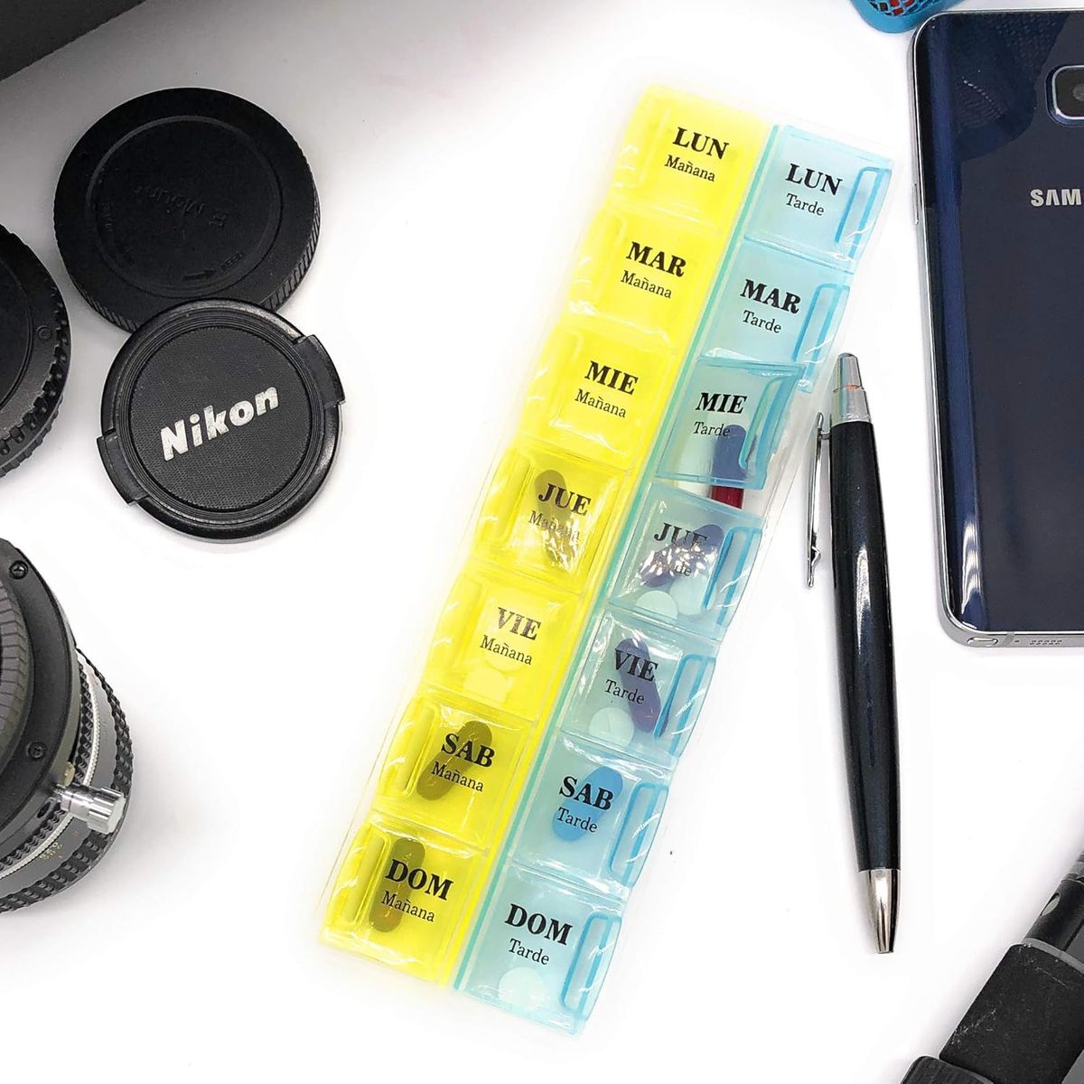 GENERICO - Pastillero Semanal Portátil de 2 turnos