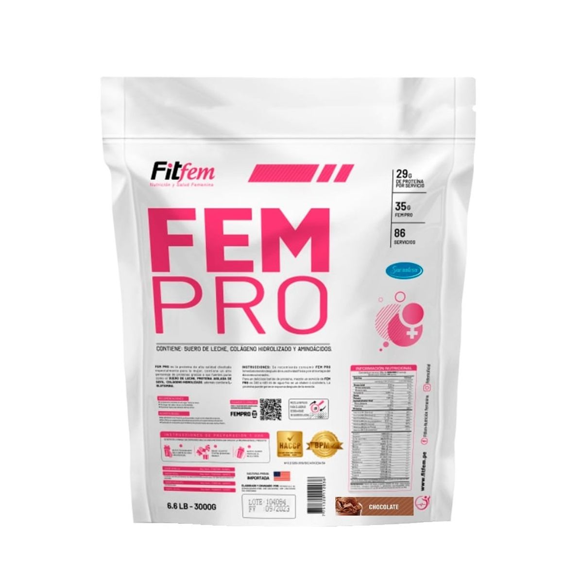 FITFEM - SUERO DE LECHE PROTEÍNA FEM PRO 3KG CHOCOLATE