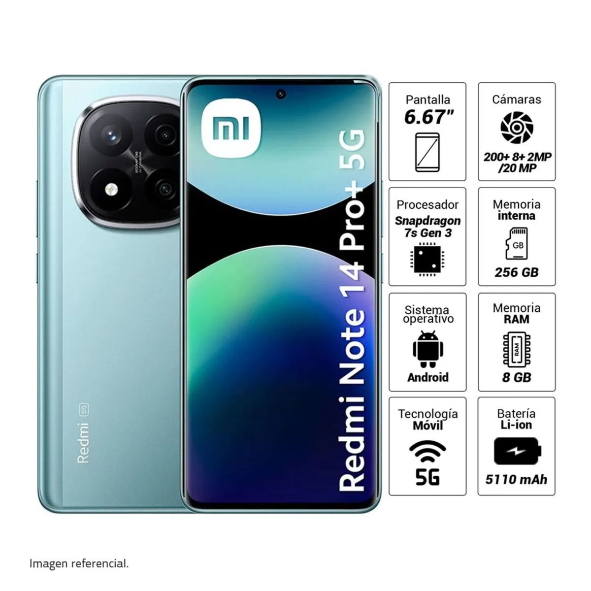 XIAOMI - CELULAR REDMI NOTE 14 PRO PLUS 5G 8GB 256 GB AZUL ESCARCHA