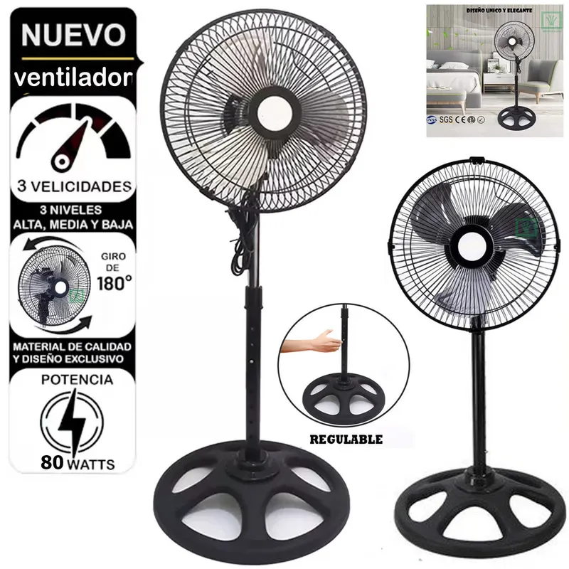 GENERICO - Ventilador Pedestal de 10" NEGRO - 80 Watts