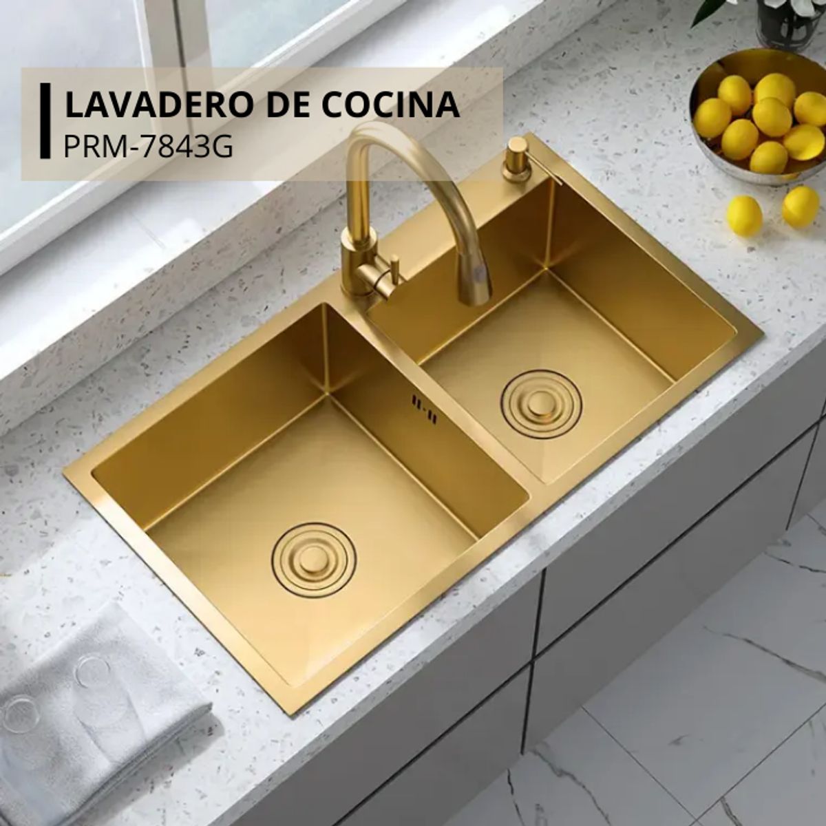 FRATELLI - LAVADERO DE COCINA ACERO DOBLE POZA DORADO PRM-7843G