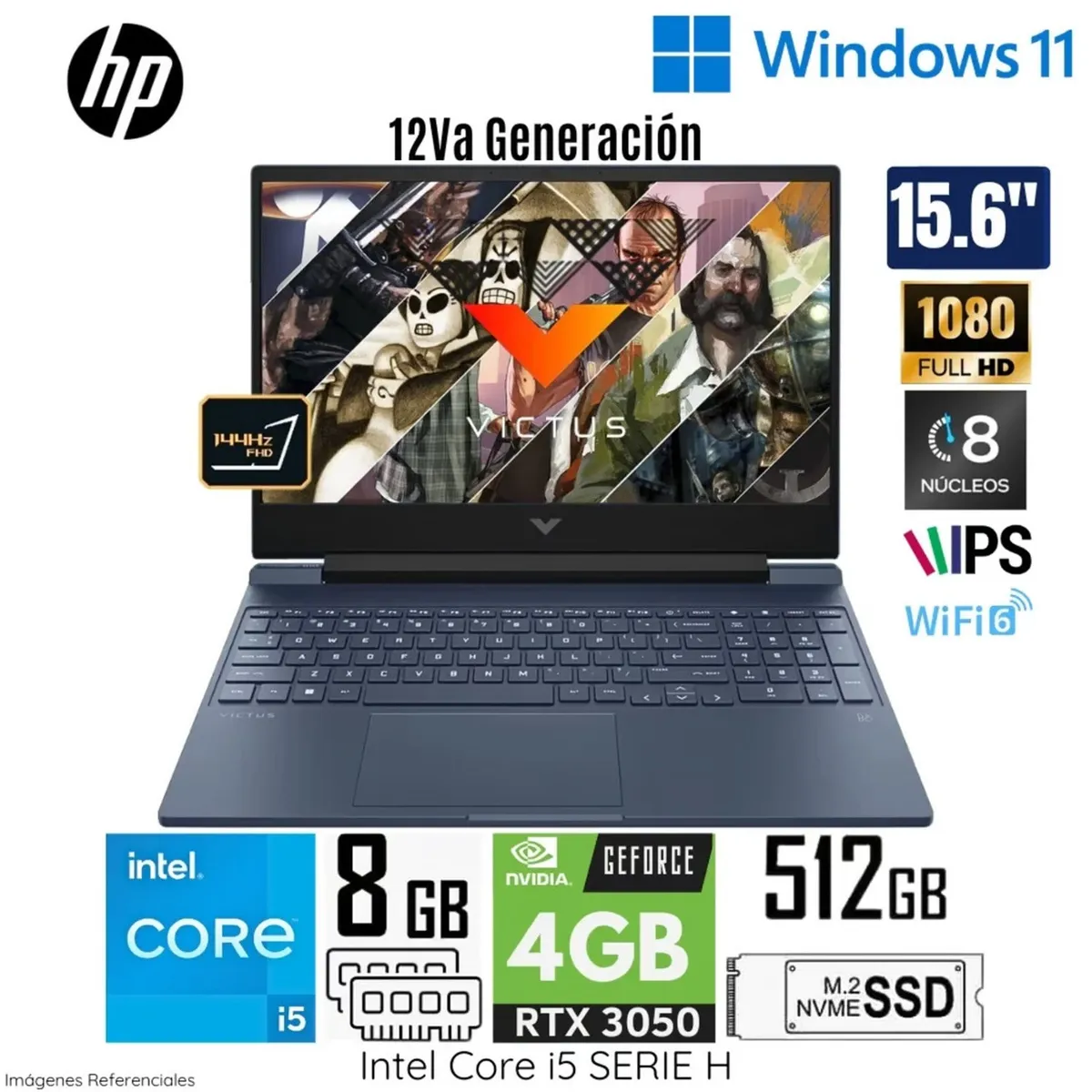 HP - Laptop HP Victus 15-FA0021LA Intel Core i5 12450H 8GB RAM 512GB SSD RTX 3050 4GB 15.6" Win11 A14LCLA