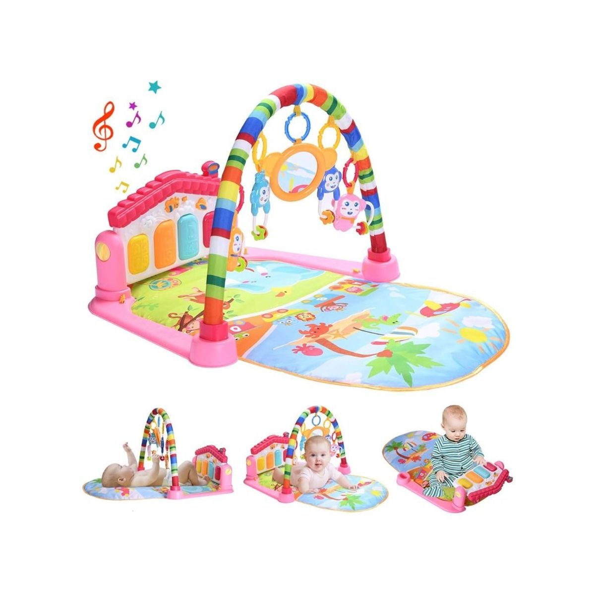 GENERICO - Gimnasio 3 en 1 Interactivo Casita Para Bebé -Rosado