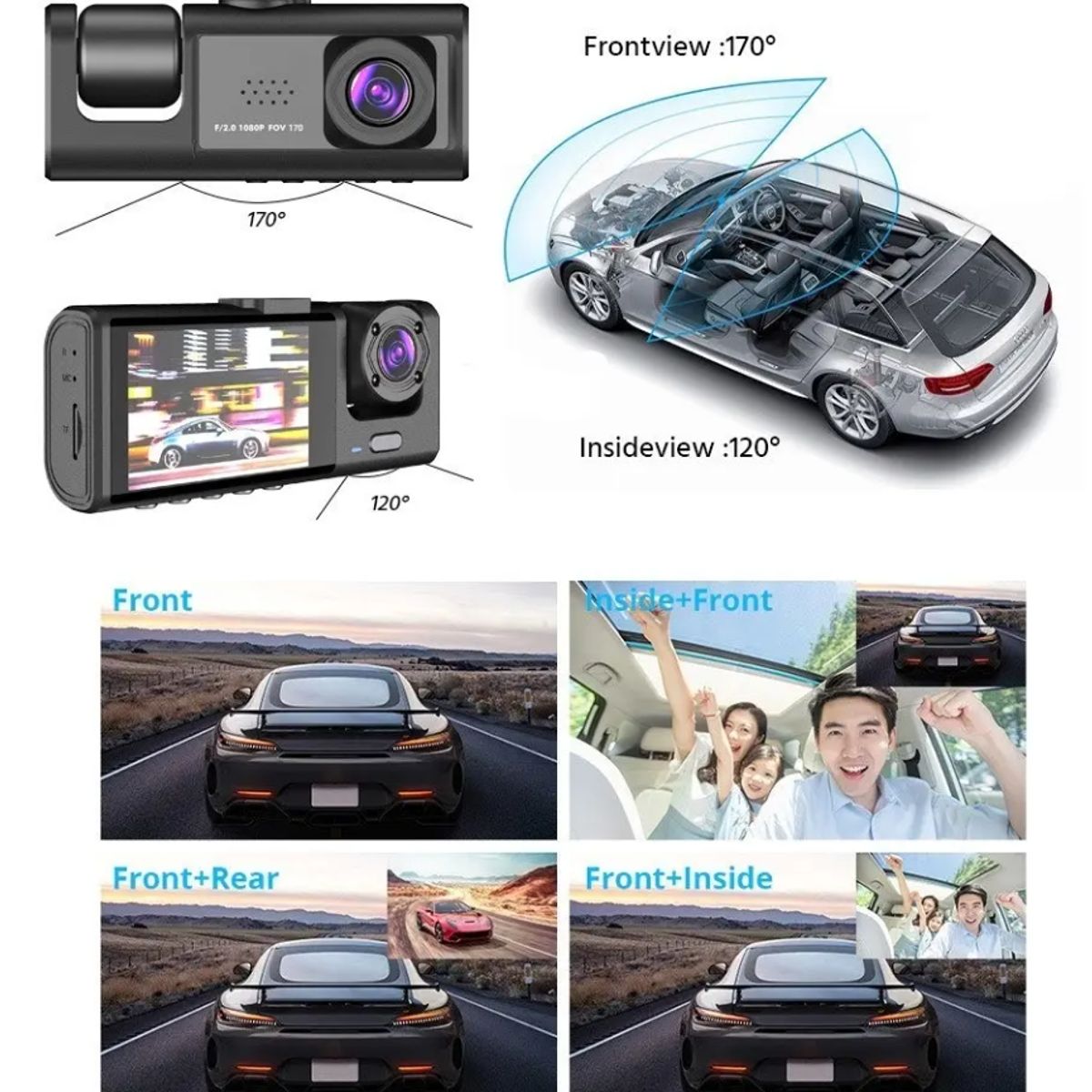 GENERICO - Cámara Triple Vavupo 1080P para Auto