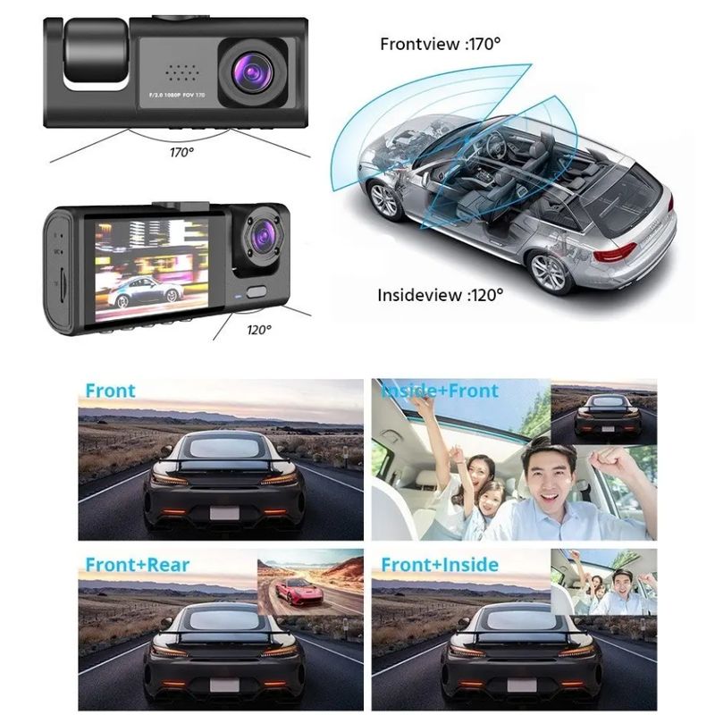 GENERICO - Cámara Triple Vavupo 1080P para Auto