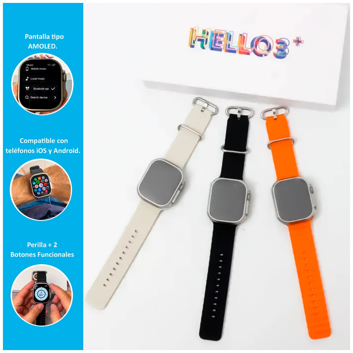 GENERICO - Smartwatch Hello 3 Plus Ultra con Pantalla Amoled Negro
