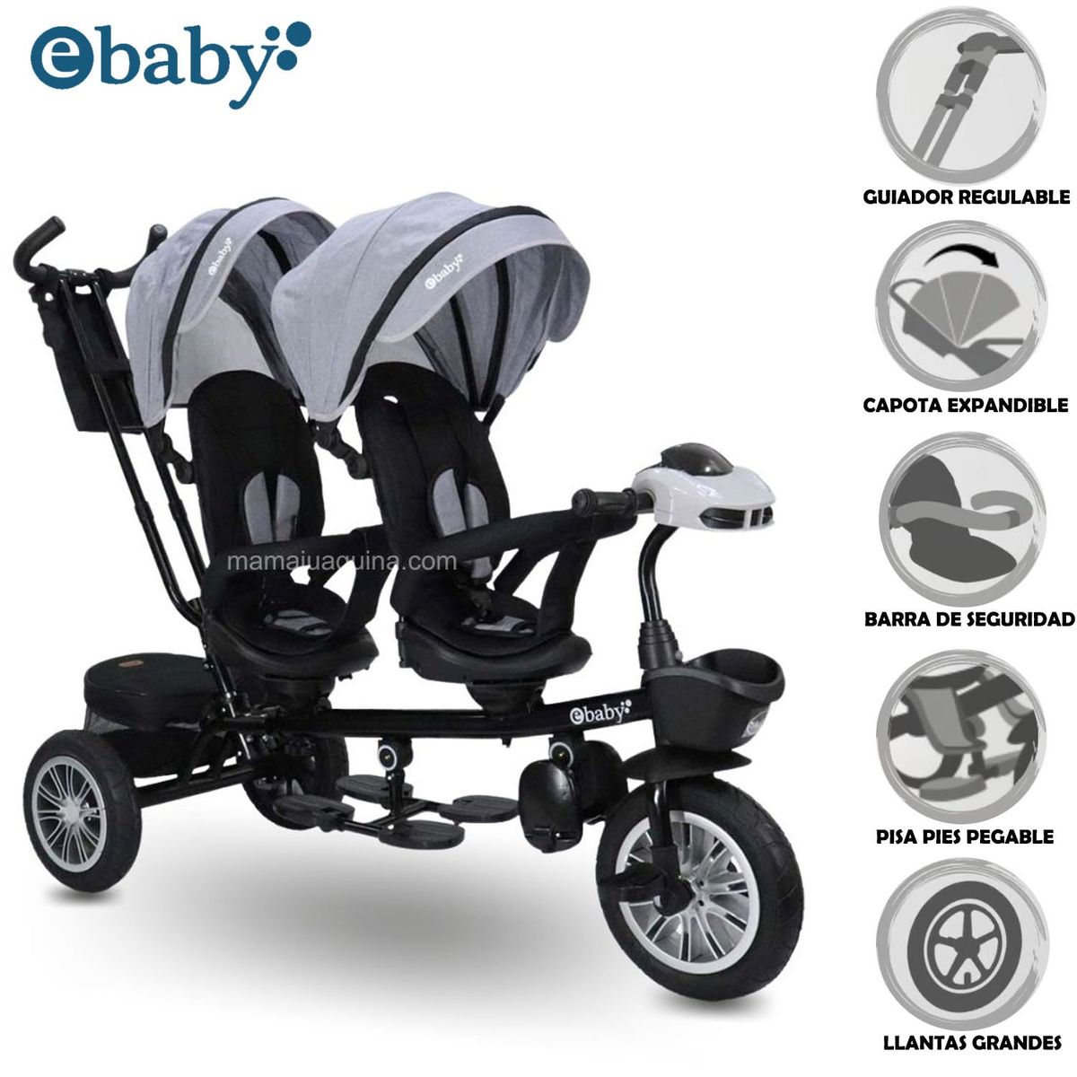 EBABY - Triciclo Guiador EBABY GEMELAR GRAY