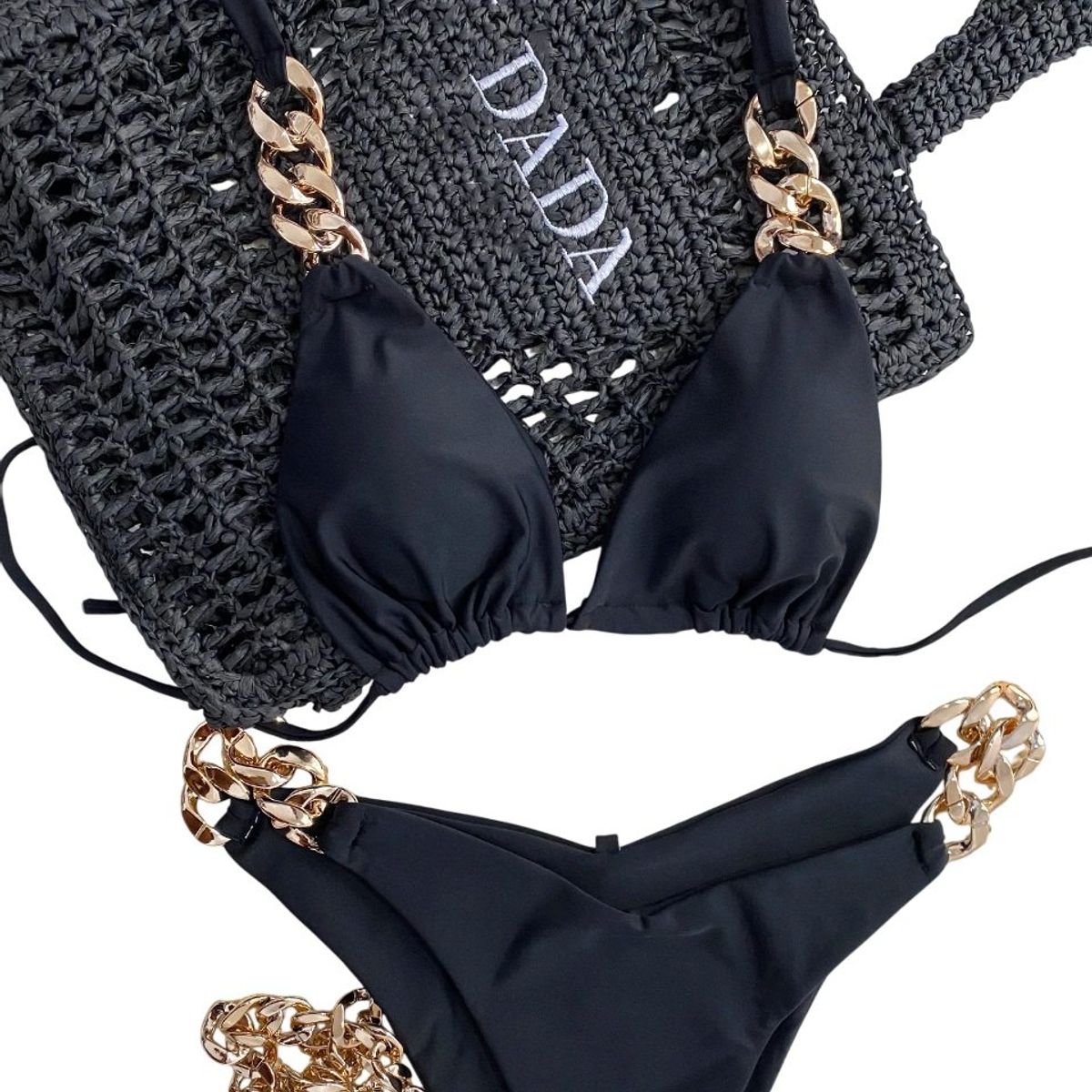 GENIEKA - Bikini Sexy Brasilero Black Copas Mujer Negro Traje de Baño Genieka