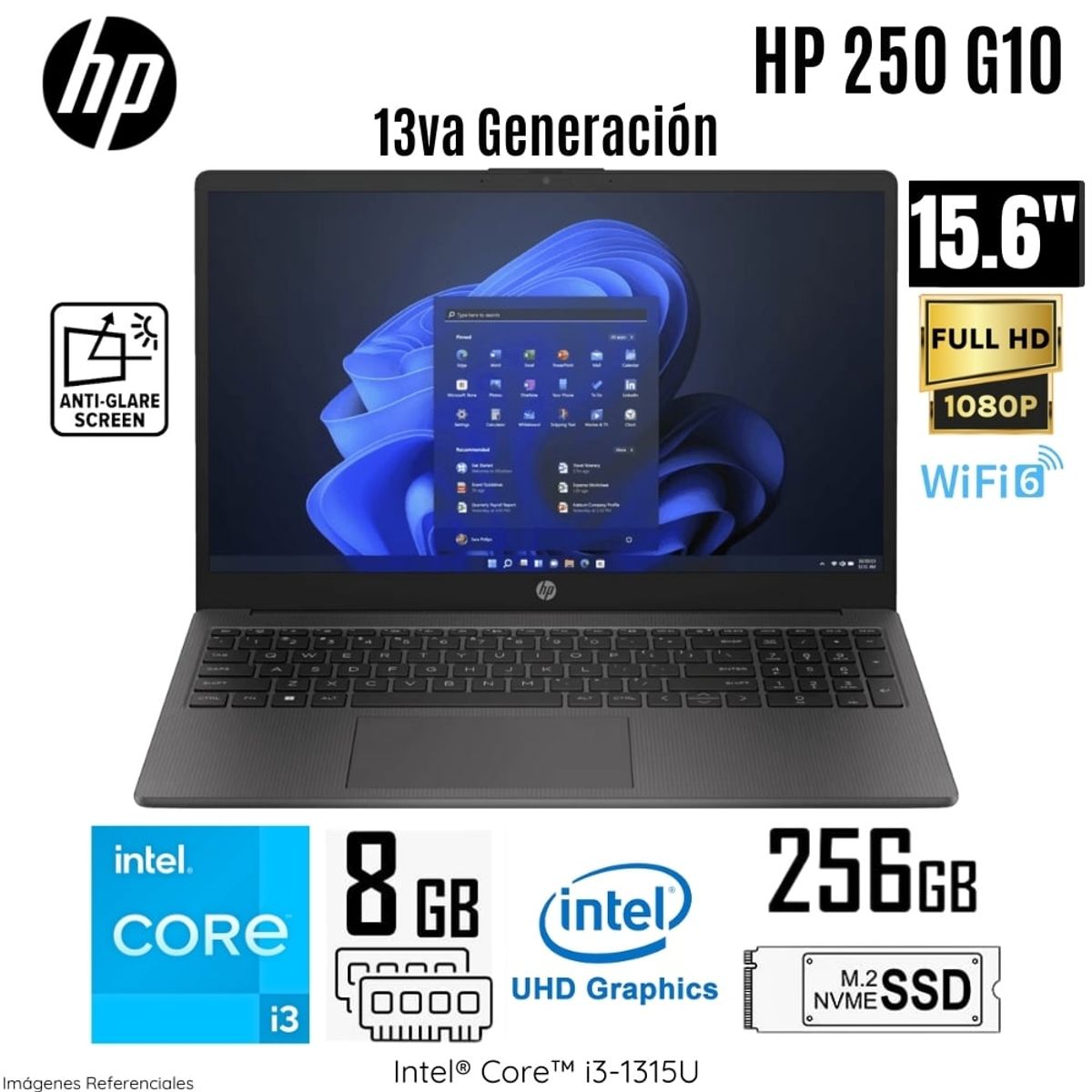 HP - Laptop HP 250 G10 Intel Core i3-1315U 8GB RAM 256GB SSD 15.6 Pulg. HD - 81H23LT