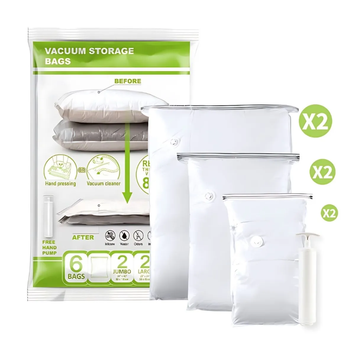 GENERICO - Set de bolsas al vacío plano 6 bolsas más succionador de aire