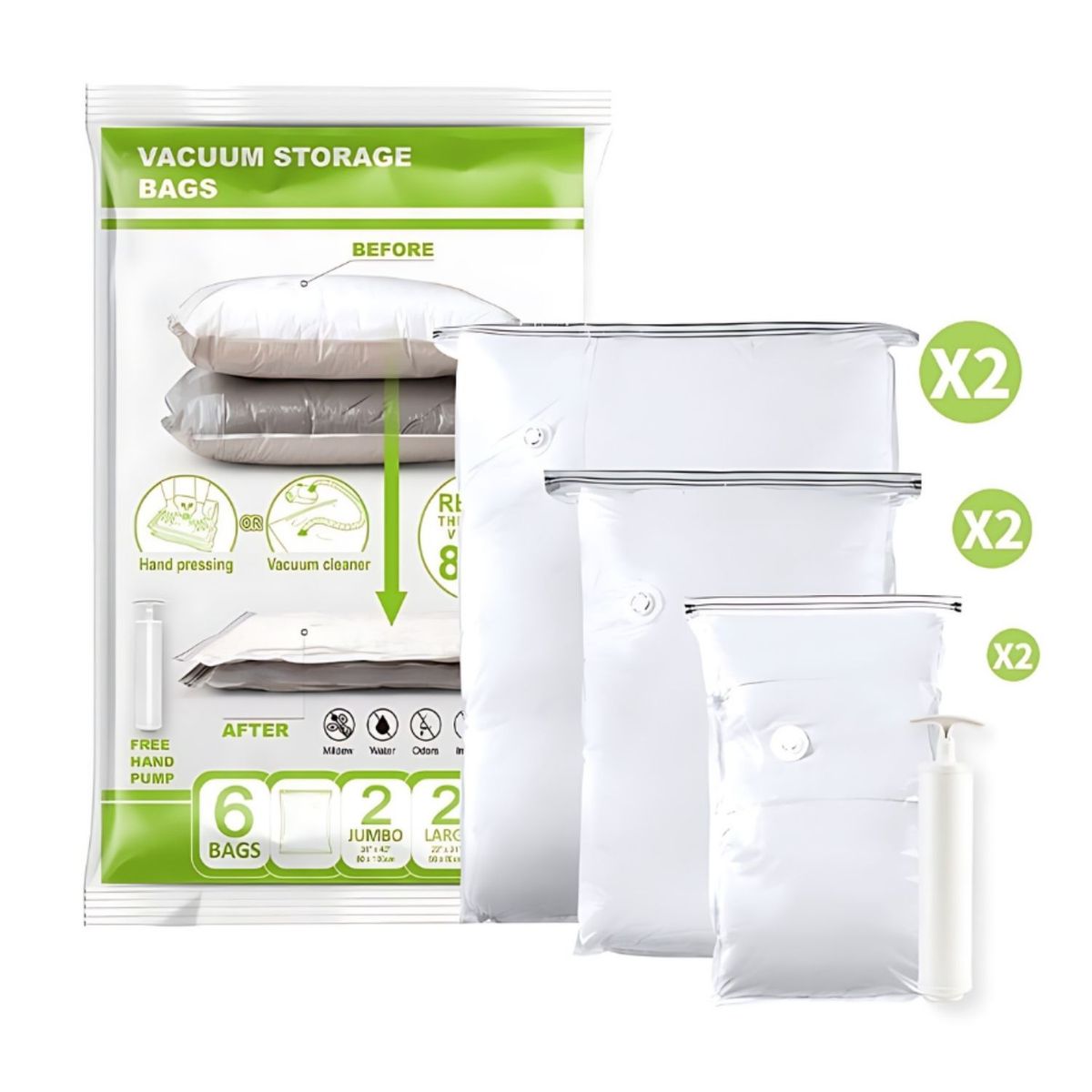 GENERICO - Set de bolsas al vacío plano 6 bolsas más succionador de aire