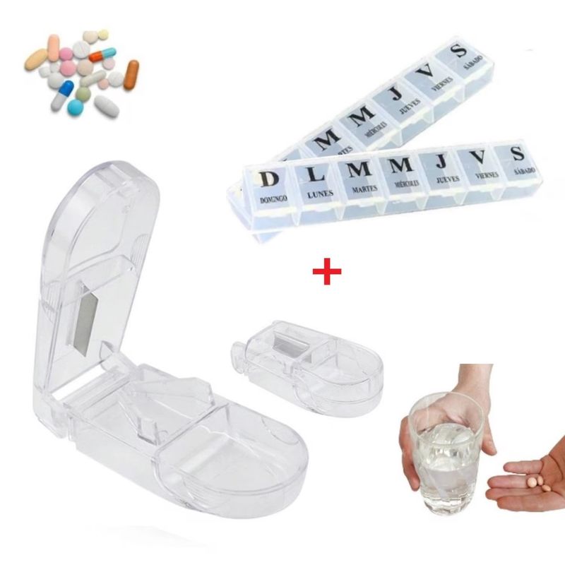 GENERICO - Cortador De Pastillas Portátil + 2 Pastilleros Organizador de pastilla
