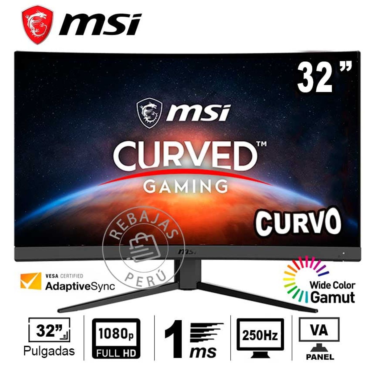 MSI - Monitor MSI G32C4X 32" Curvo FHD 250Hz 1ms, HDR,  Anti-Flicker