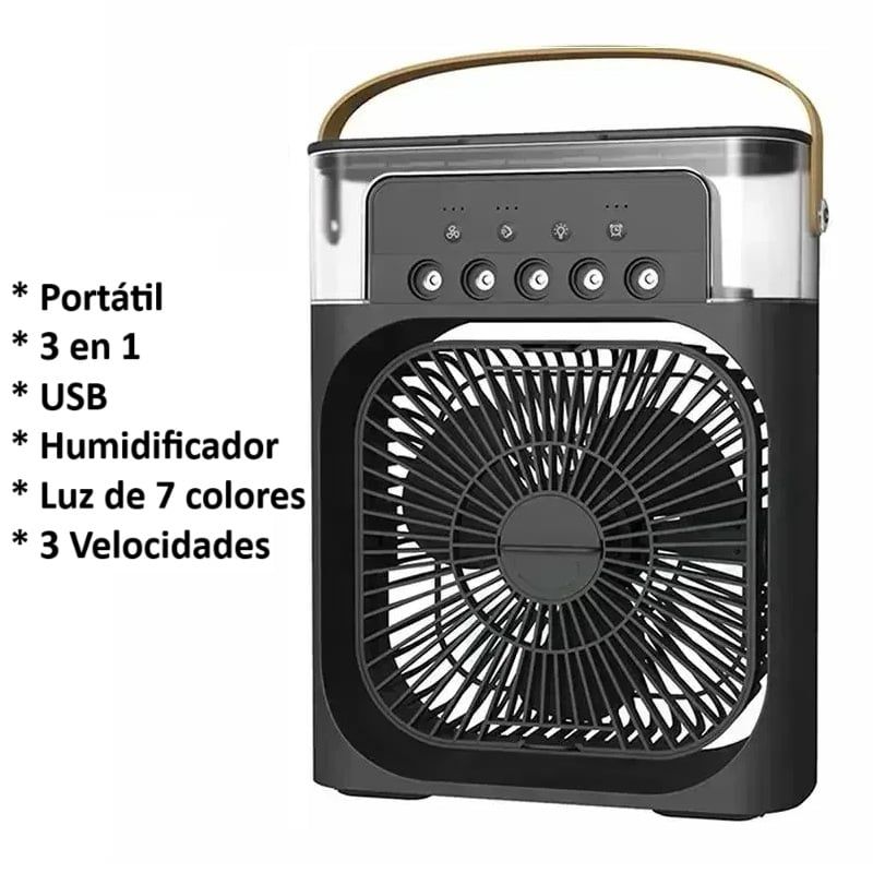 GENERICO - Ventilador Portátil Humidificador 3 en 1 Enfriador Luz LED USB Genieka