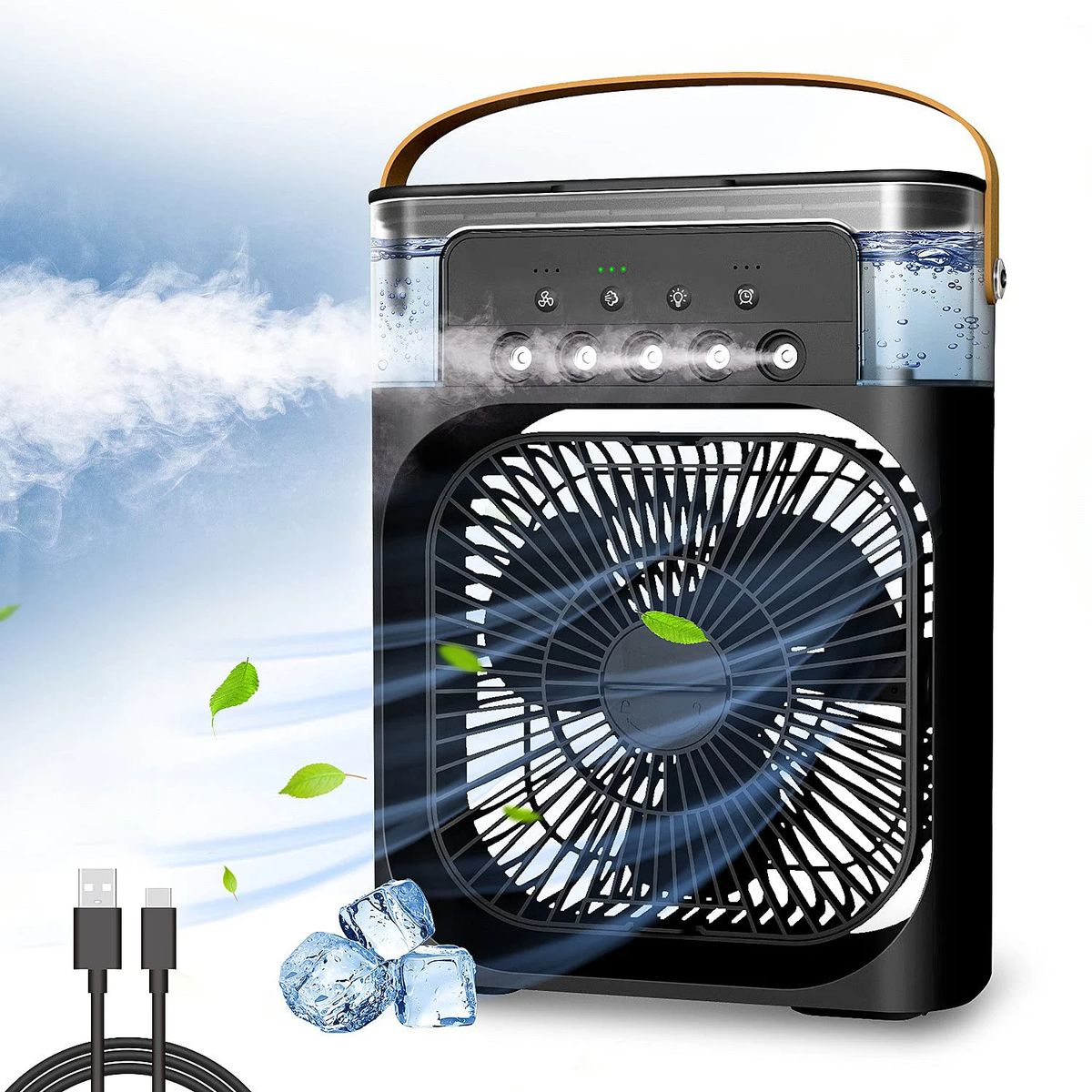 GENERICO - Ventilador Portátil Humidificador 3 en 1 Enfriador Luz LED USB Genieka