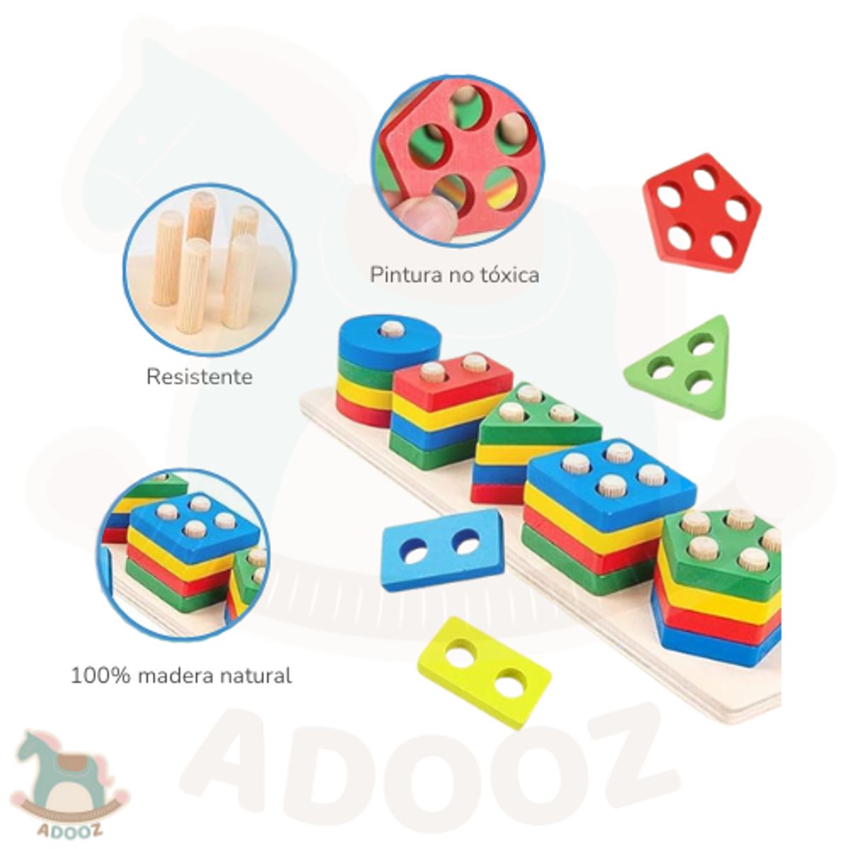 GENERICO - Juego Montessori de Encaje y Apilado Geométrico en Madera