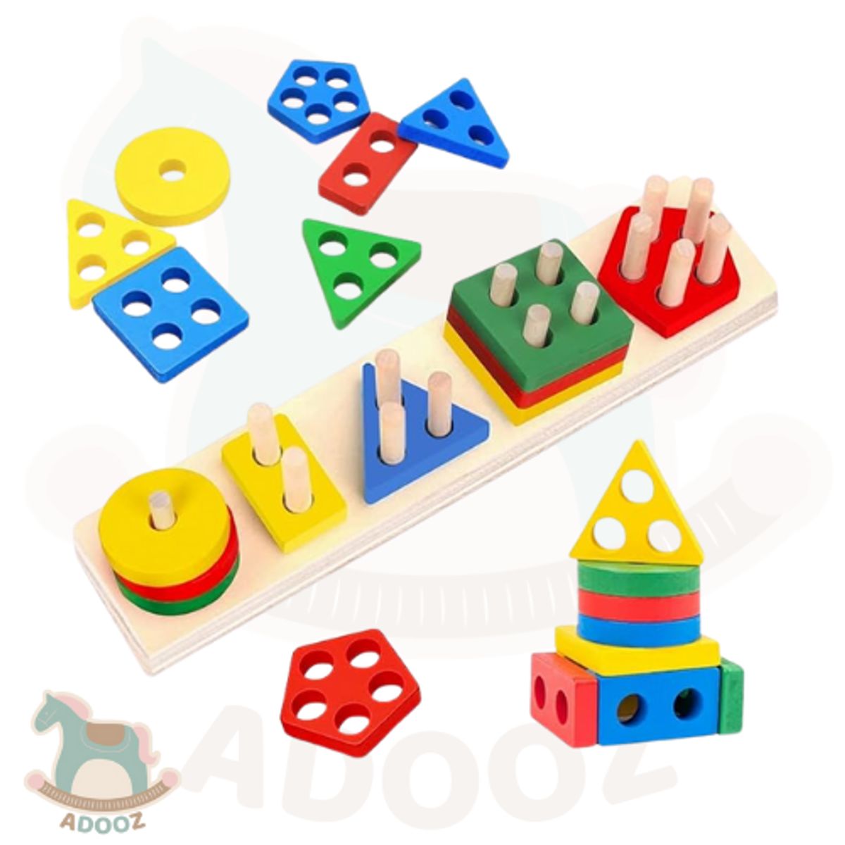 GENERICO - Juego Montessori de Encaje y Apilado Geométrico en Madera