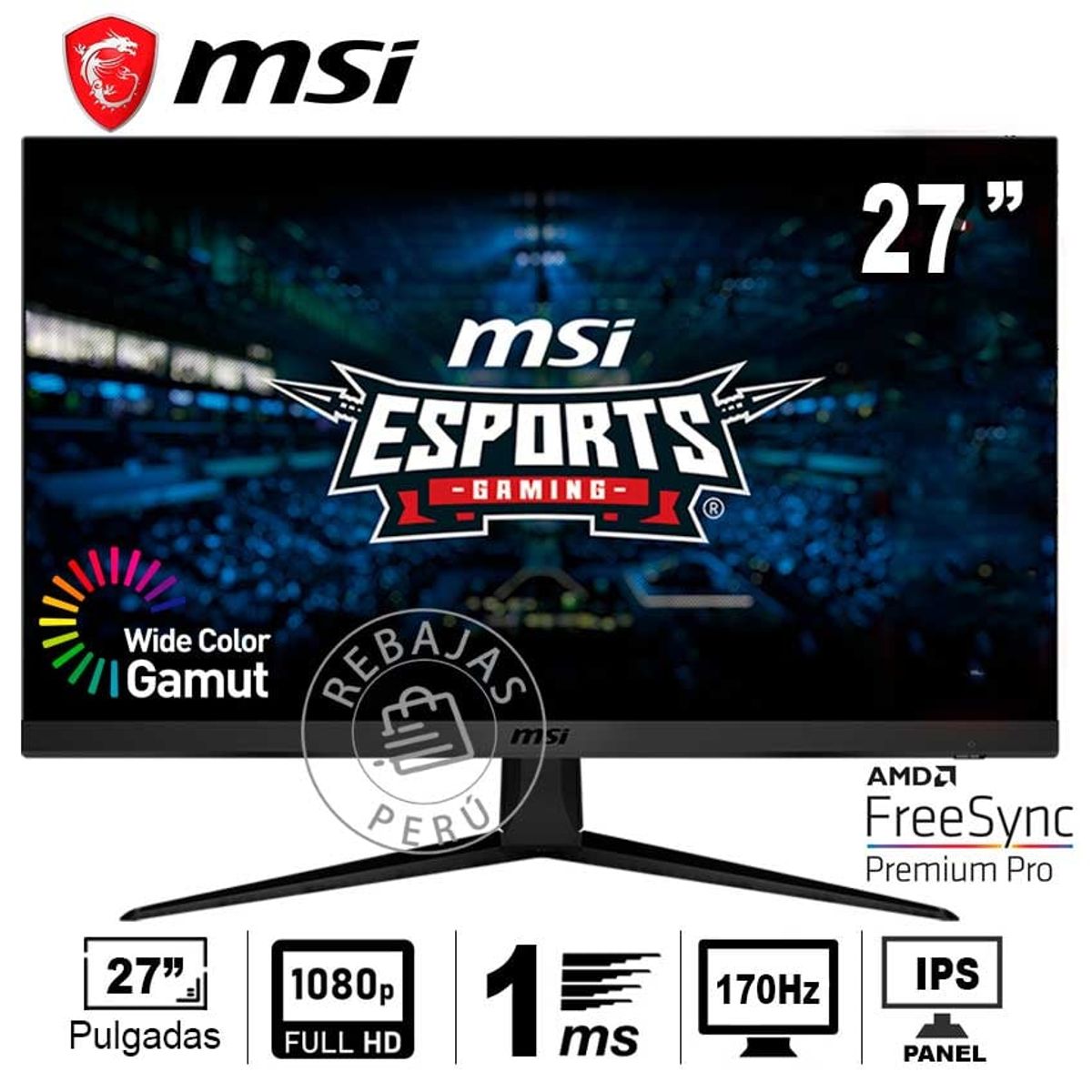 MSI - Monitor MSI G2712 27 IPS FHD 170Hz 1ms FreeSync Sin Bordes
