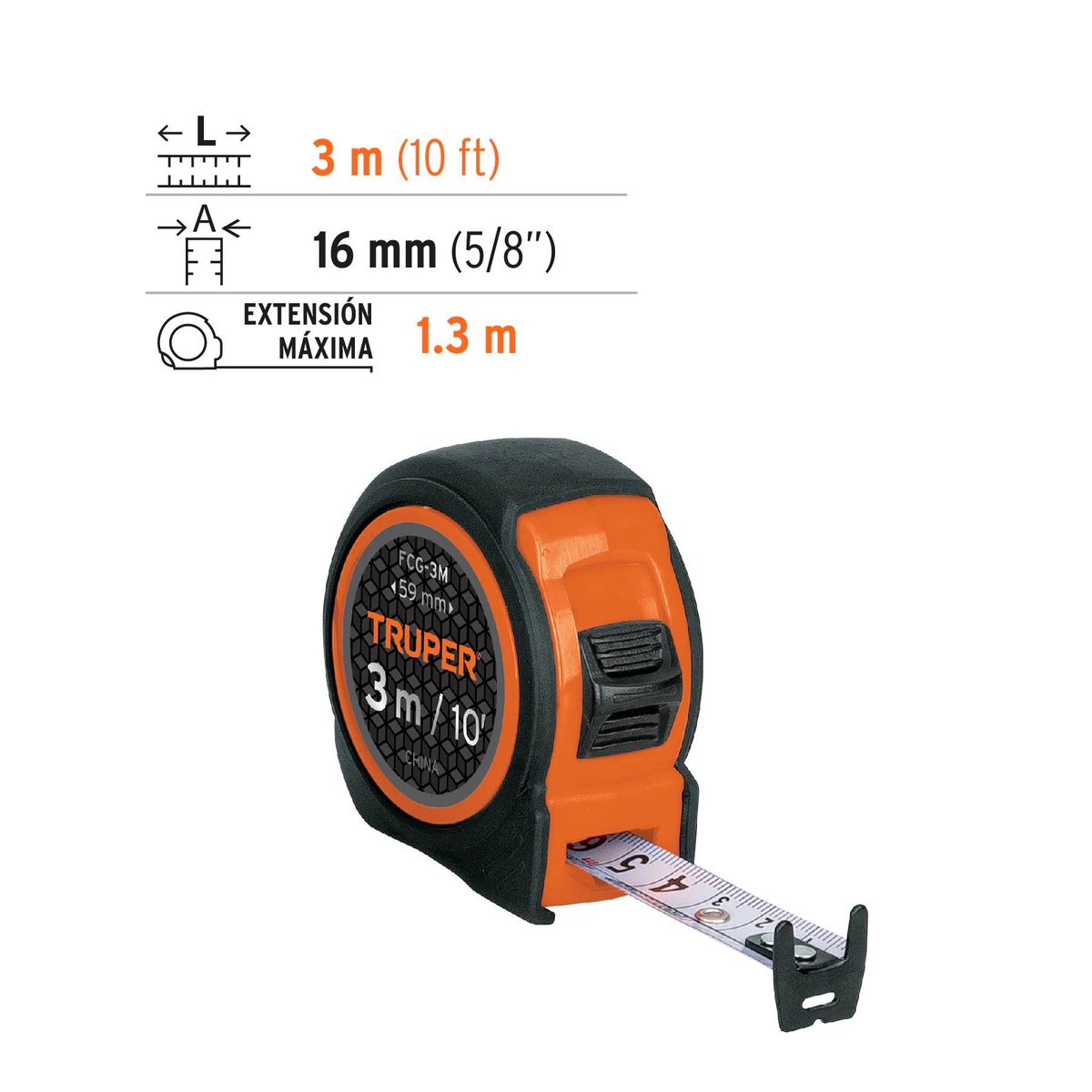 TRUPER - Wincha Compacta Contra Impactos 3 M Cinta 16 Mm