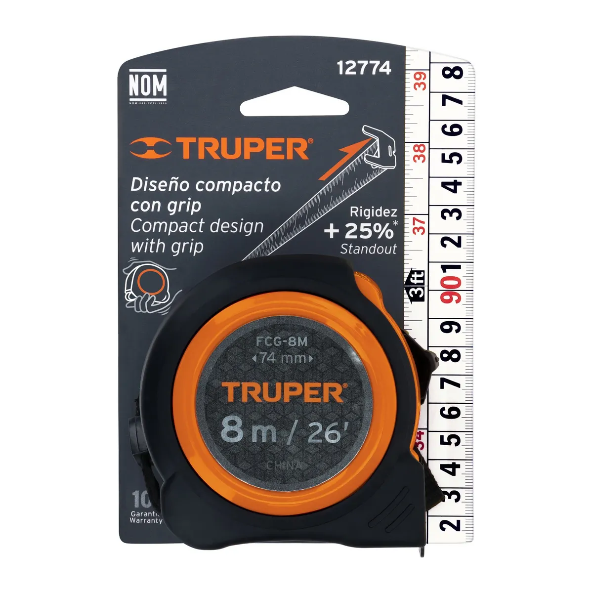 TRUPER - Wincha Compacta Contra Impactos 10 M Cinta 25 Mm
