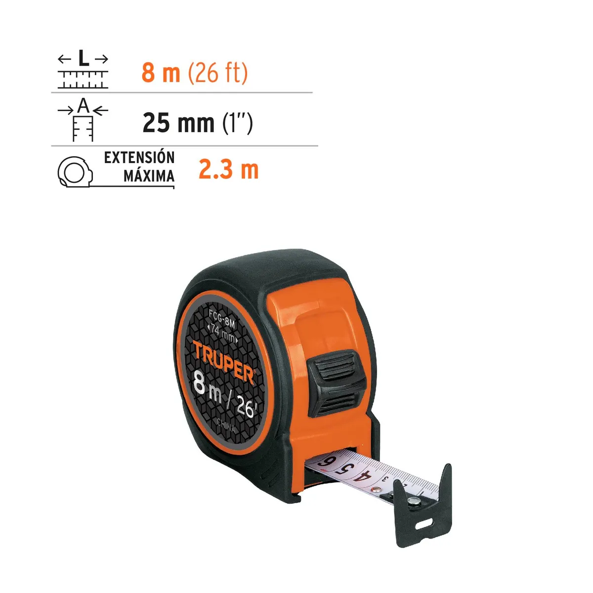 TRUPER - Wincha Compacta Contra Impactos 10 M Cinta 25 Mm