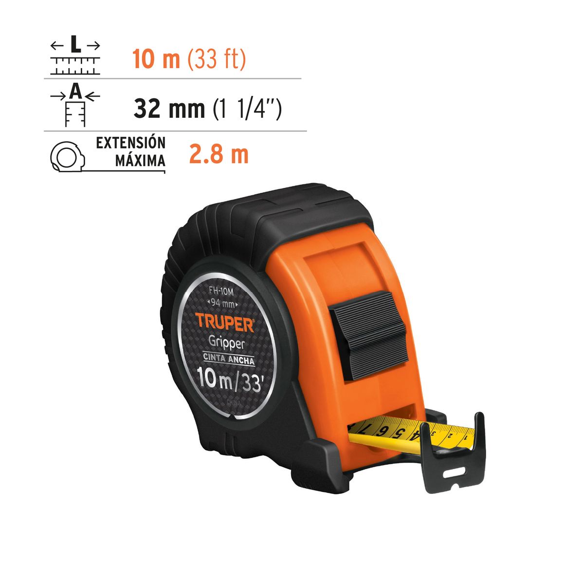 TRUPER - Wincha Compacta Contra Impactos 10 M Cinta 32 Mm