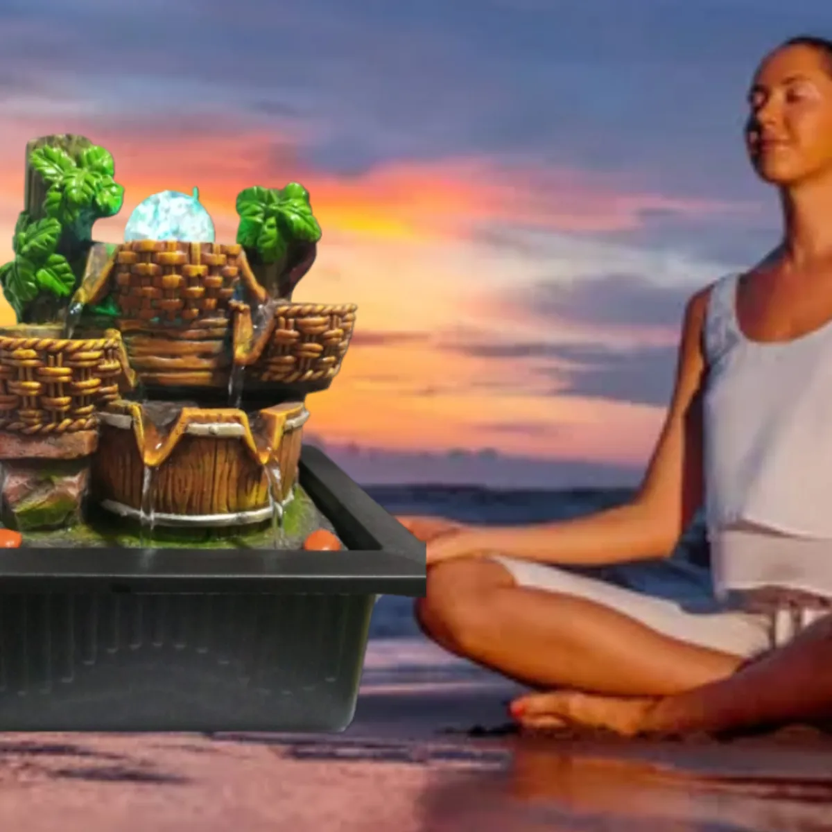 GENERICO - FUENTE DE AGUA CASCADA LUZ RGB BOLA RODANTE CORRIENTE 29 x 23 x 19 CM