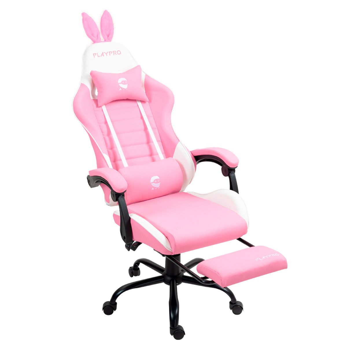 PLAYPRO - Silla Gamer con Masajeador Lumbar Playpro X1 Rosado Bunny Base Metal