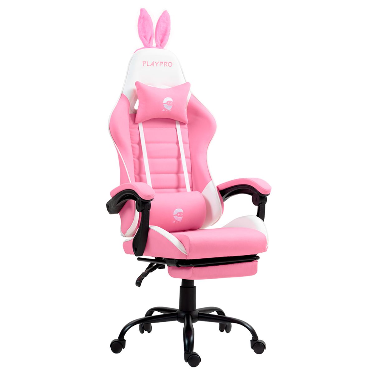PLAYPRO - Silla Gamer con Masajeador Lumbar Playpro X1 Rosado Bunny Base Metal