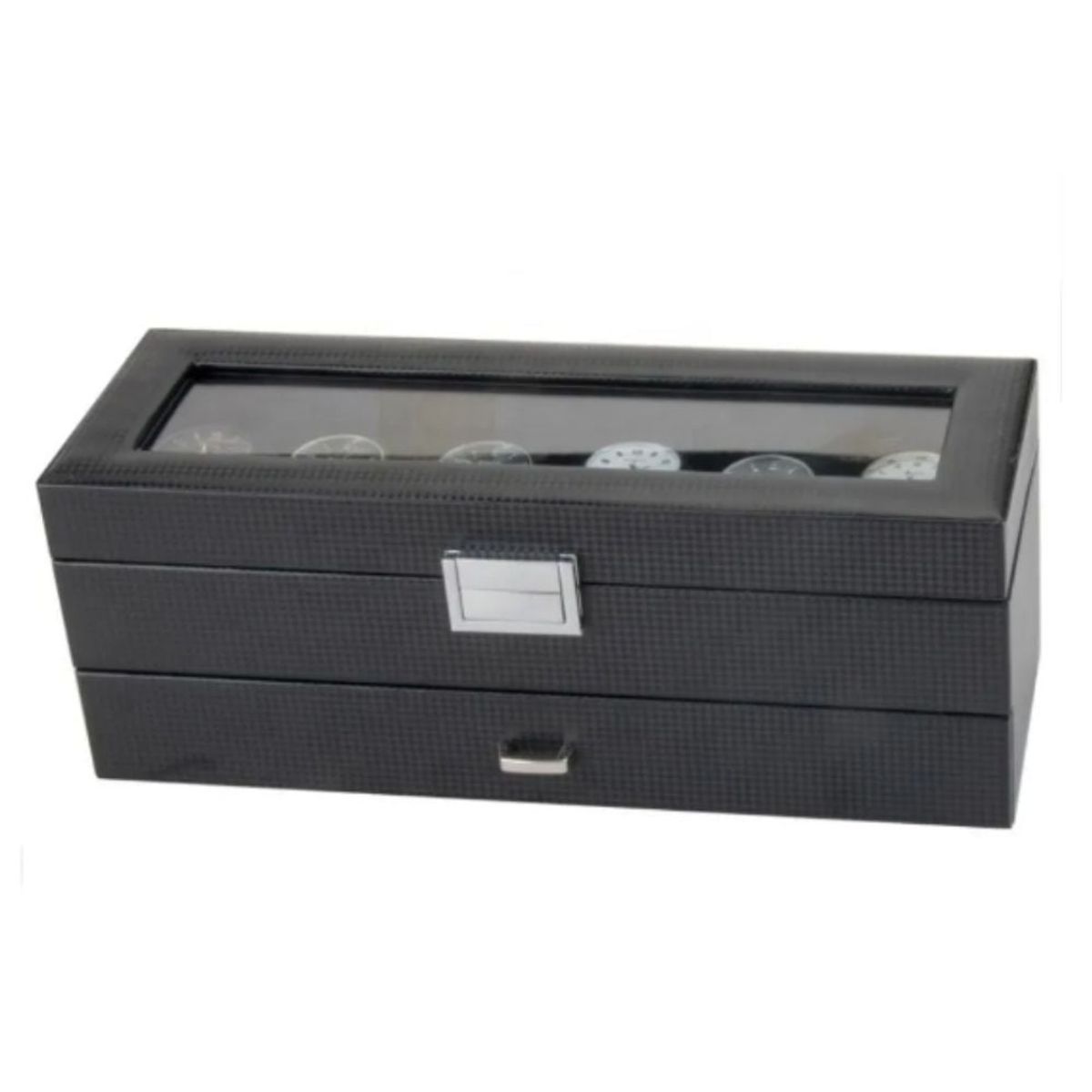 GENERICO - Porta Relojes Estilo de carbono para 6 Relojes mas joyero