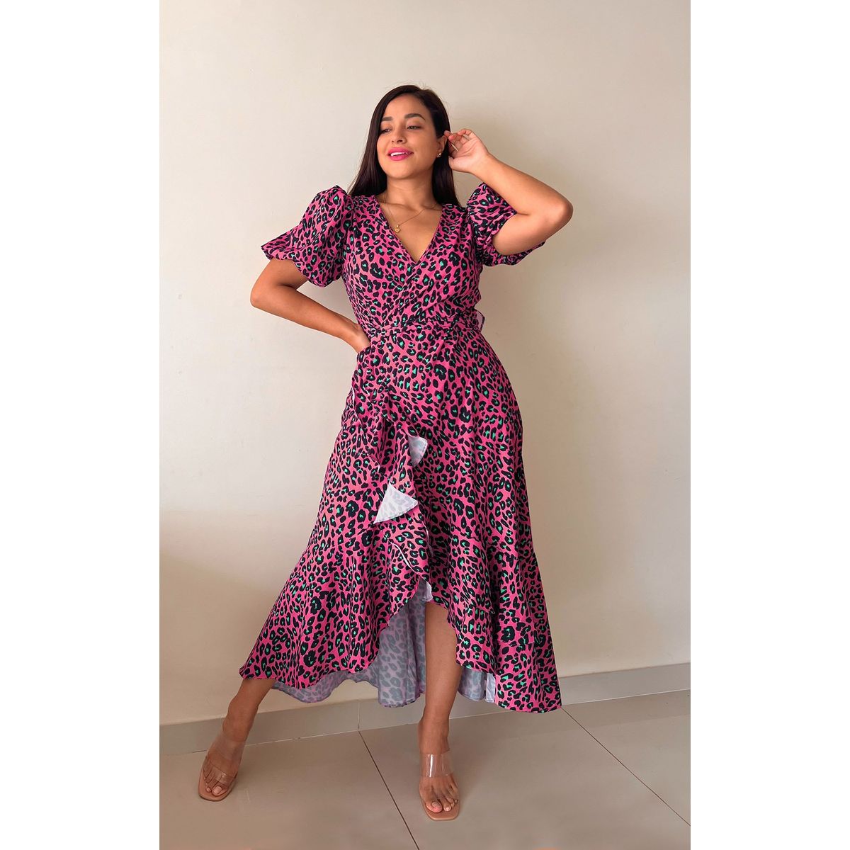 ARMA TU LOOK - VESTIDO ALONDRA ENVOLVENTE ANIMAL PRINT CON MANGAS GLOBO ARMA TU LOOK