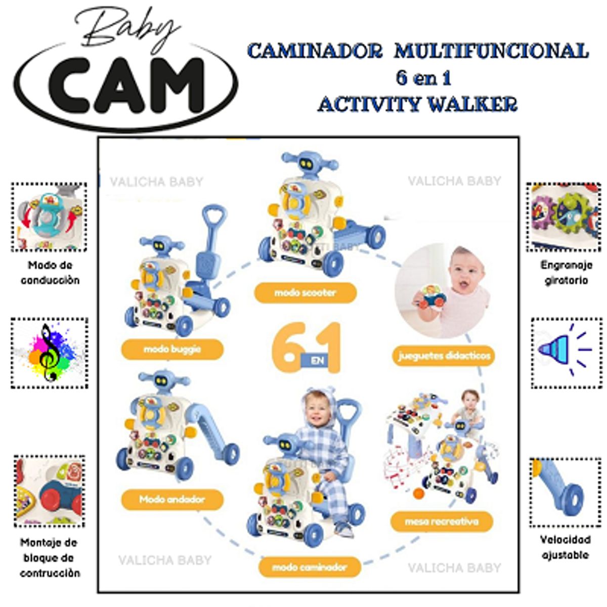 CAM - ANDADOR CAMINADOR MULTIFUNCIONAL 6 EN 1 MUSICAL - CELESTE